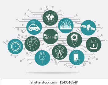 Driverless robotic assistance system signs, infographics background