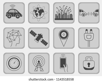 Driverless robotic assistance system signs, icon set