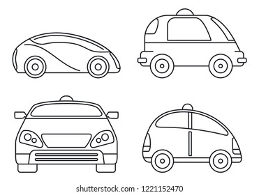 Driverless smart car icon set. Outline set of driverless smart car vector icons for web design isolated on white background