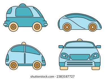 Fahrerloses intelligentes Auto-Icon-Set. Rahmenset von fahrerlosen Smart Car-Vektorsymbol in dünnen Linien auf Weiß