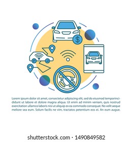 Driverless taxi article page vector template. Autonomous car sale. Brochure, magazine, booklet design element with linear icons and text boxes. Print design. Concept illustrations with text space