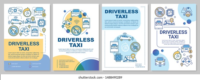 Driverless taxi brochure template layout. Robo-cab advantages. Flyer, booklet, leaflet print design with linear illustrations. Vector page layouts for magazines, annual reports, advertising posters