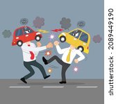 Drivers arguing get in fist fight in apparent road, Illustration vector cartoon

