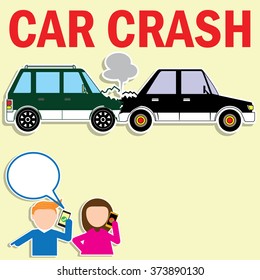 Drivers calling insurance after car accident in vector style