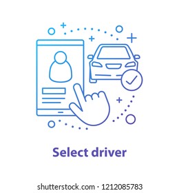 Drivers choosing concept icon. Taxi ordering. Carpooling idea thin line illustration. Vector isolated outline drawing