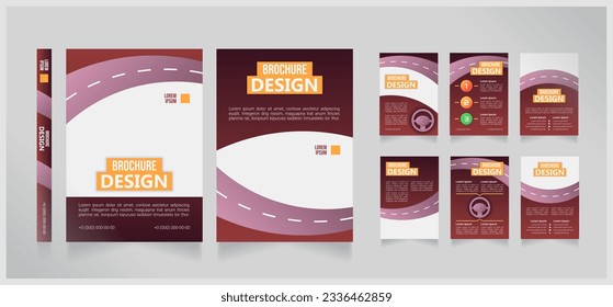 Drivers education course blank brochure design. Template set with copy space for text. Premade corporate reports collection. 8 paper pages. Roboto Light, Bebas Neue, Ebrima Bold fonts used