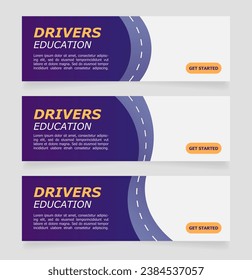 Drivers education promo web banner design template. Vector flyer with text space. Advertising placard with customized copyspace. Printable poster for advertising. Verdana, Tahoma fonts used