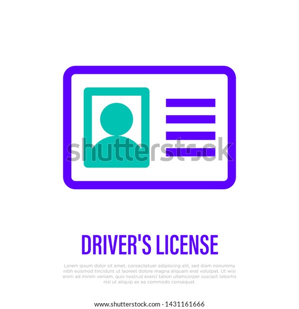 Driver\'s license, id card with\
photo. Thin line icon of personal document. Vector\
illustration.