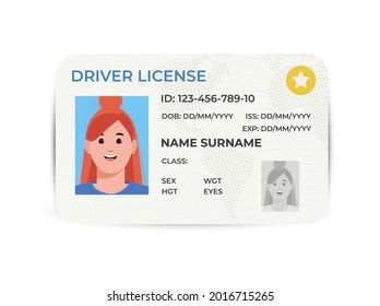 Drivers License. A plastic id card. Vector flat illustration of the template.