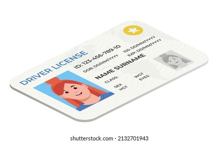 Drivers License. A plastic identity card. Vector isometric flat illustration of the template.