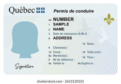 Carteira de motorista. Licença de motorista de Quebec com silhueta feminina isolada sobre fundo branco. Carta de condução pessoal