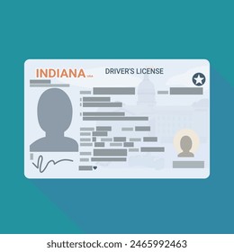 Driver's license from the US state of Indiana in flat design style on a blue background