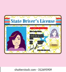 Driver's License Woman Photo ID Vector