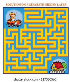 Driver's Maze Game (help the lost driver find his home - Maze puzzle with solution)