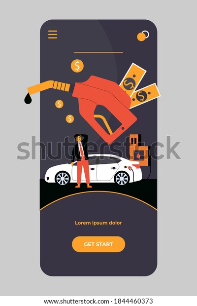 Drivers spending too much\
money for gasoline. Price of car fuel going up, people riding bike.\
Vector illustration for economy, finance, budget, car driving\
concept