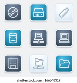 Drives and storage web icon set, square buttons