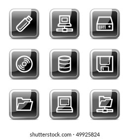 Drives and storage web icons, black square glossy buttons series
