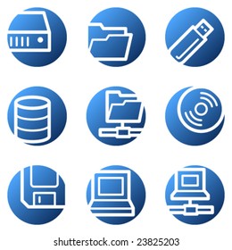 Drives and storage web icons, blue circle series