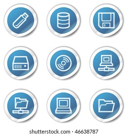 Drives and storage web icons, blue sticker series