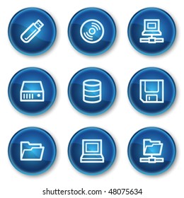 Drives and storage web icons, blue circle buttons