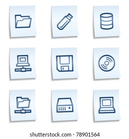 Drives and storage web icons, blue notes