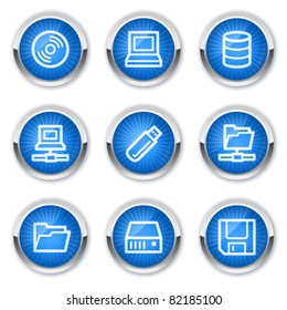 Unidades e iconos web de almacenamiento, botones azules