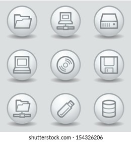 Drives and storage web icons, circle white matt buttons