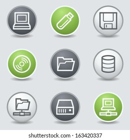 Drives and storage web icons, circle buttons
