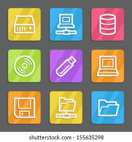 Drives and storage web icons, color flat buttons