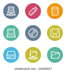Drives and storage web icons, color circle buttons