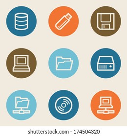 Drives and storage web icons, color circle buttons