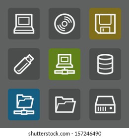 Drives and storage web icons, flat buttons