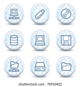 Drives and storage web icons, glossy circle buttons