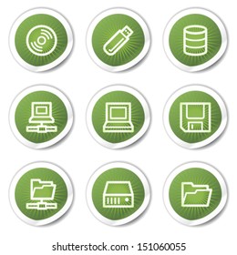 Unidades e iconos web de almacenamiento, pegatinas verdes