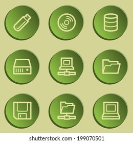 Drives and storage web icons, green paper stickers set