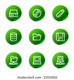 Drives and storage web icons, green sticker series