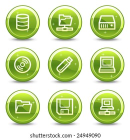 Drives and storage web icons, green glossy circle buttons series