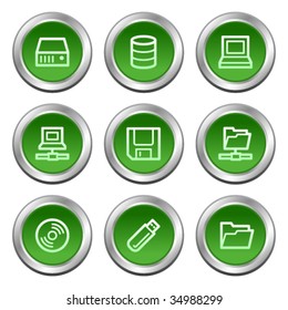 Drives and storage web icons, green circle buttons series