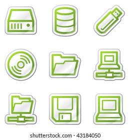 Drives and storage web icons, green contour sticker series