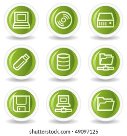 Drives and storage web icons, green circle buttons