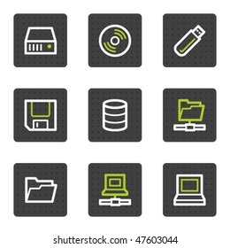 Drives and storage web icons, grey square buttons series