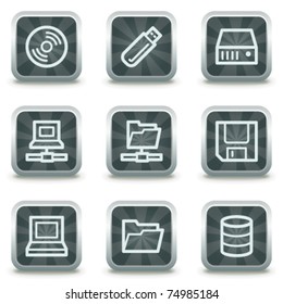 Drives and storage web icons, grey square buttons