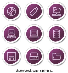 Drives and storage web icons, purple stickers series