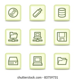 Drives and storage web icons, salad green buttons
