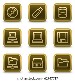 Drives and storage web icons, square brown buttons