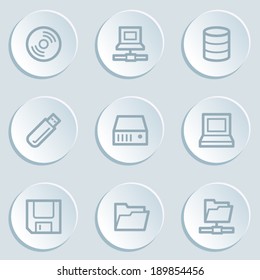 Unidades e iconos web de almacenamiento, botones de pegatinas blancas