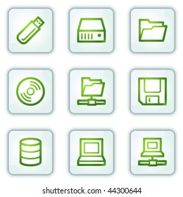 Unidades e iconos web de almacenamiento, serie de botones cuadrados blancos