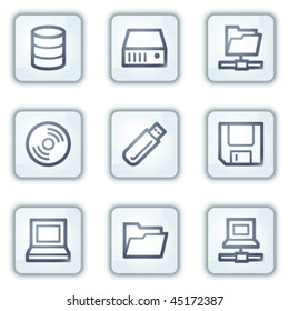 Unidades e iconos web de almacenamiento, serie de botones cuadrados blancos