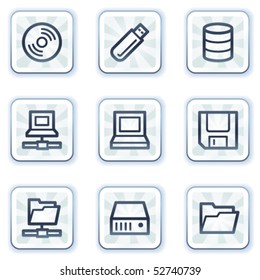 Drives and storage web icons, white square buttons