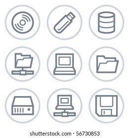 Drives and storage web icons, white circle series